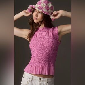Anthropologie Textured Smocked Vest Top Pink Size Medium